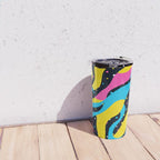 Colorful retro neon wave art pattern Travel Mug Gallery Image 4