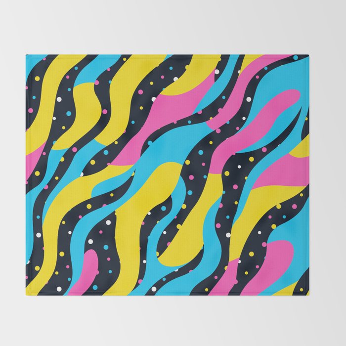 Colorful retro neon wave art pattern Throw Blanket Gallery Image 2