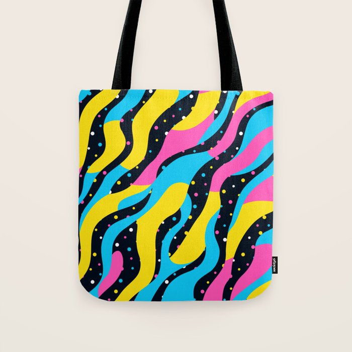 Colorful retro neon wave art pattern Tote Bag Gallery Image 1