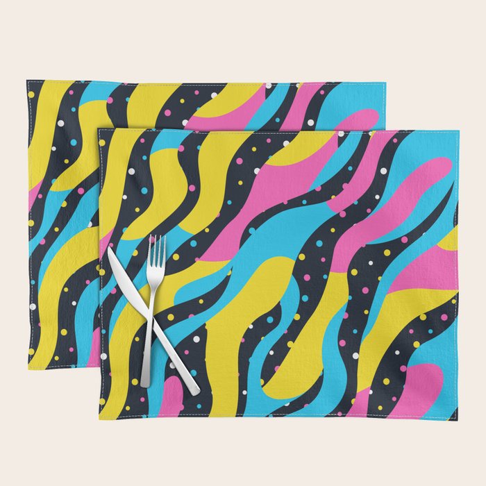 Colorful retro neon wave art pattern Placemat Gallery Image 1
