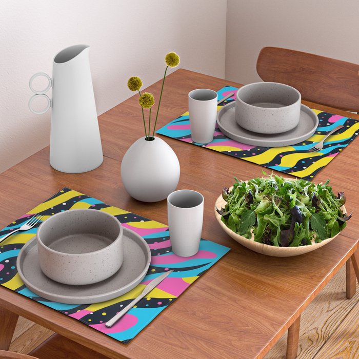 Colorful retro neon wave art pattern Placemat Gallery Image 2