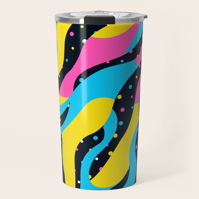 Colorful retro neon wave art pattern Travel Mug Gallery Image 1