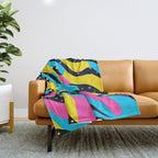 Colorful retro neon wave art pattern Throw Blanket Gallery Image 1