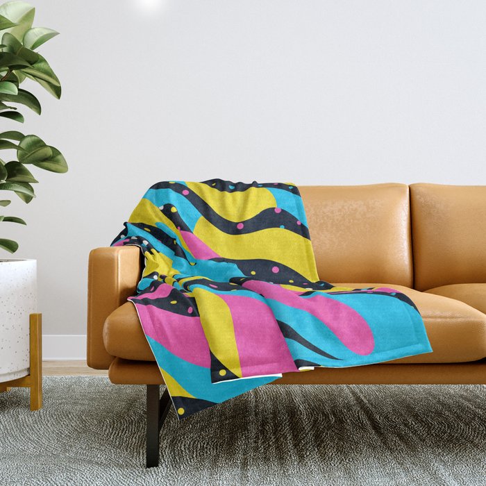 Colorful retro neon wave art pattern Throw Blanket Gallery Image 1