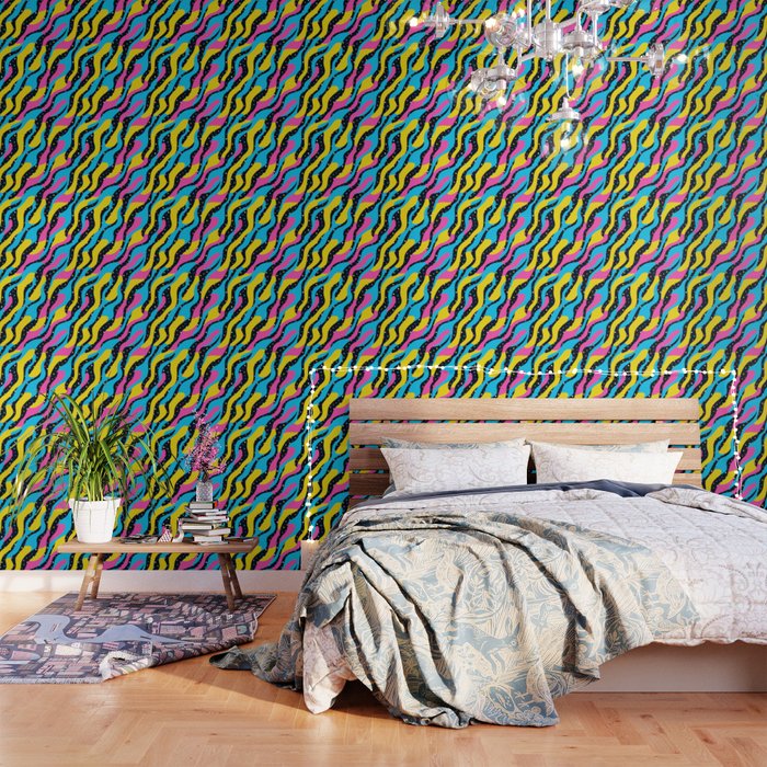 Colorful retro neon wave art pattern Wallpaper Gallery Image 3