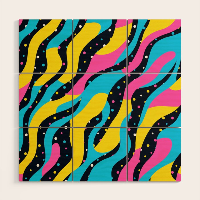 Colorful retro neon wave art pattern Wood Wall Art Gallery Image 1