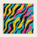 Colorful retro neon wave art pattern Wood Wall Art Gallery Image 1