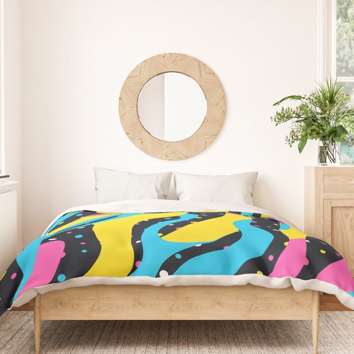 Colorful retro neon wave art pattern Duvet Cover Gallery Image 3