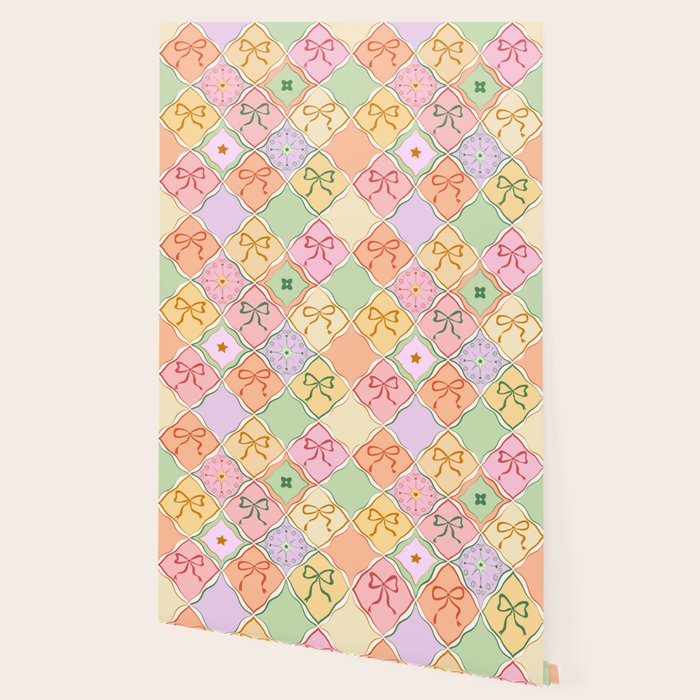 Colorful Coquette Patchwork Quilt with Bows  Wallpaper Gallery Image 2