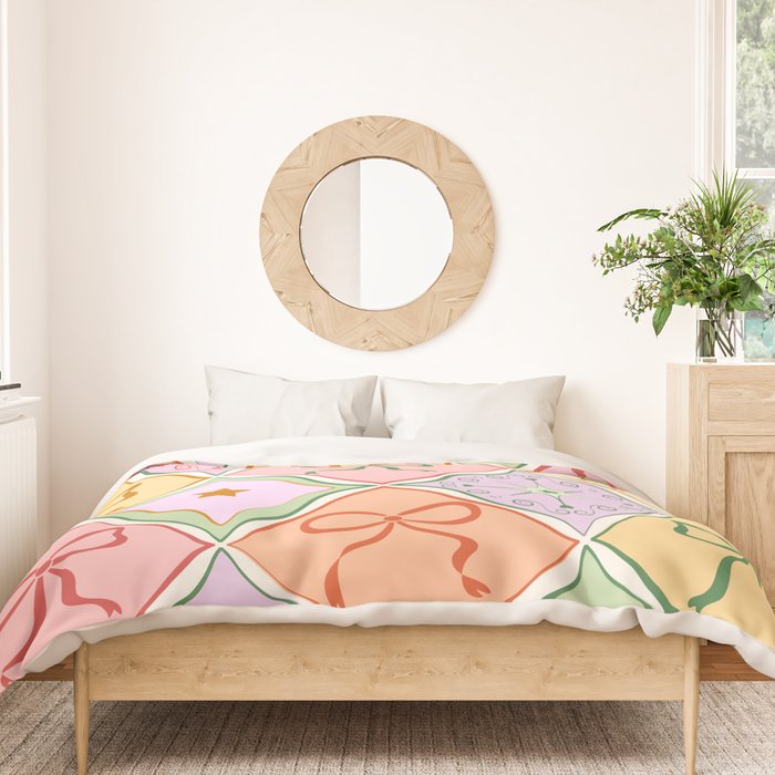 Colorful Coquette Patchwork Quilt with Bows  Duvet Cover Gallery Image 3