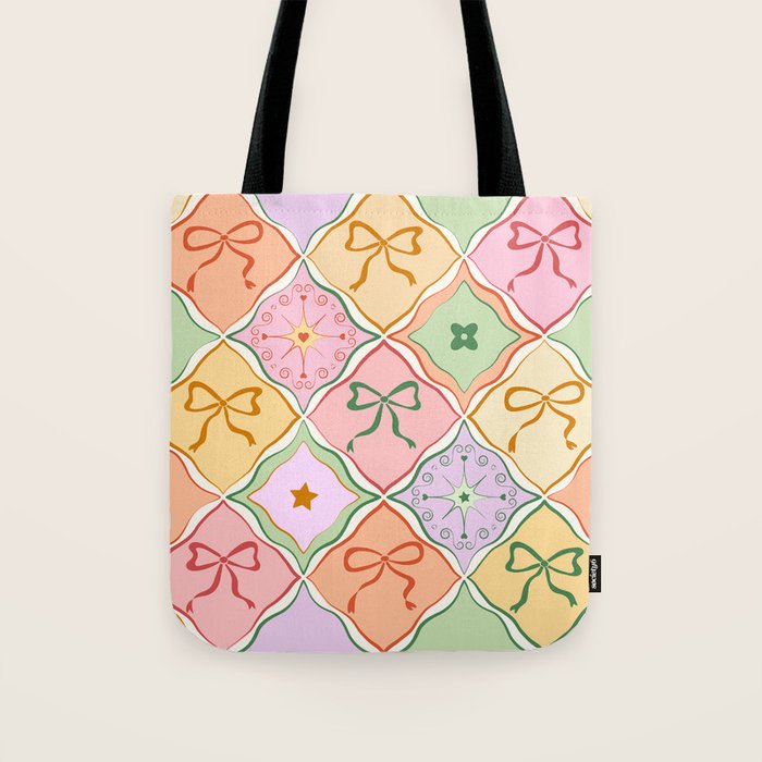 Colorful Coquette Patchwork Quilt with Bows  Tote Bag Gallery Image 1