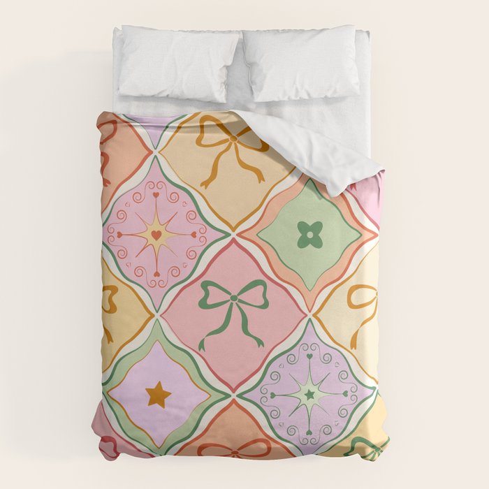 Colorful Coquette Patchwork Quilt with Bows  Duvet Cover Gallery Image 1