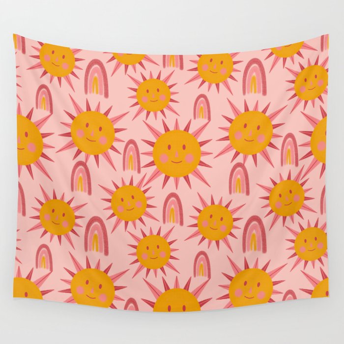 Cute Sun and Rainbow Pattern Wall Tapestry Gallery Image 1