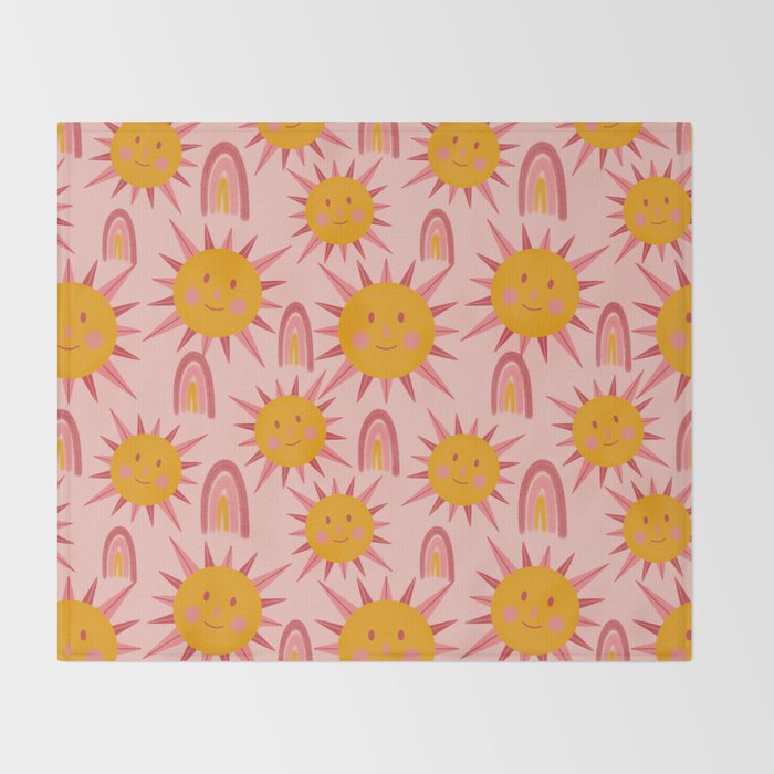 Cute Sun and Rainbow Pattern Throw Blanket Gallery Image 2
