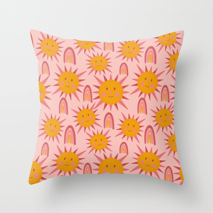 Cute Sun and Rainbow Pattern Throw Pillow Gallery Image 1