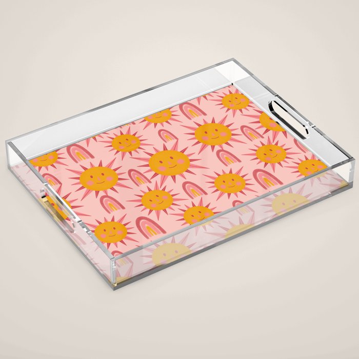 Cute Sun and Rainbow Pattern Acrylic Tray Gallery Image 1