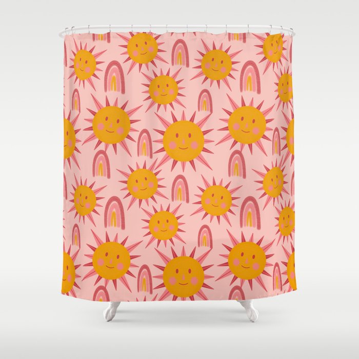 Cute Sun and Rainbow Pattern Shower Curtain Gallery Image 1