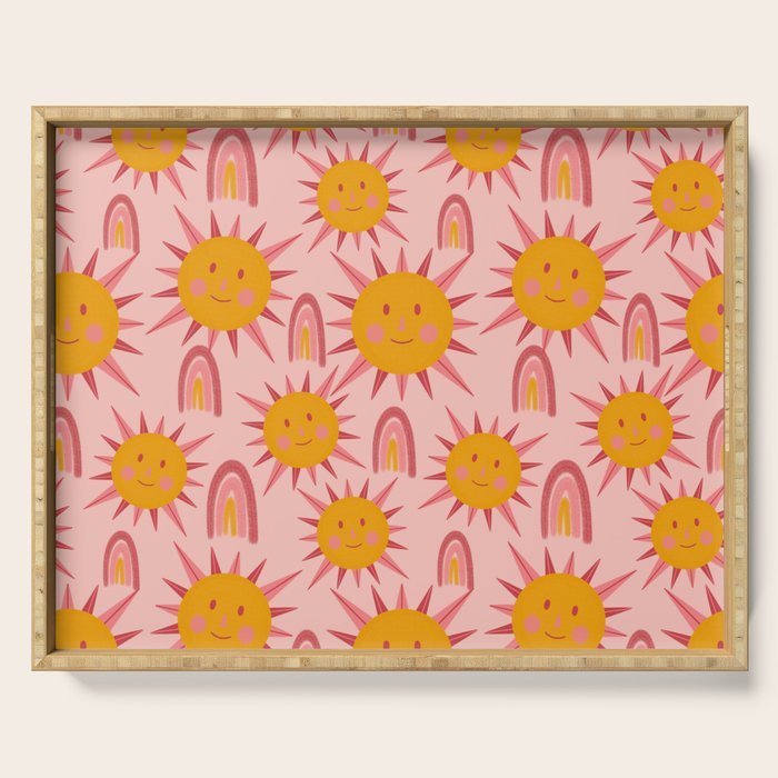 Cute Sun and Rainbow Pattern Serving Tray Gallery Image 1