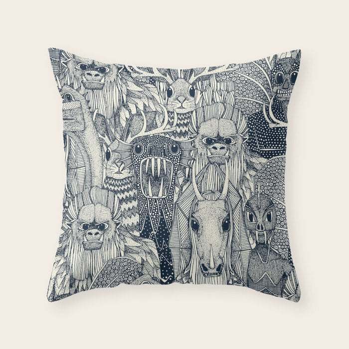 cryptid crowd indigo pearl Throw Pillow Gallery Image 6