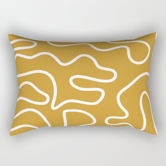 Squiggle Maze Minimalist Abstract Pattern in White and Mustard Gold Rectangular Pillow Gallery Image 2