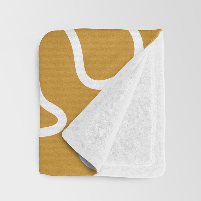 Squiggle Maze Minimalist Abstract Pattern in White and Mustard Gold Throw Blanket Gallery Image 3