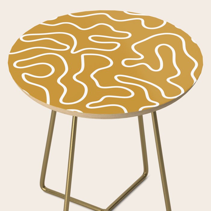 Squiggle Maze Minimalist Abstract Pattern in White and Mustard Gold Side Table Gallery Image 2
