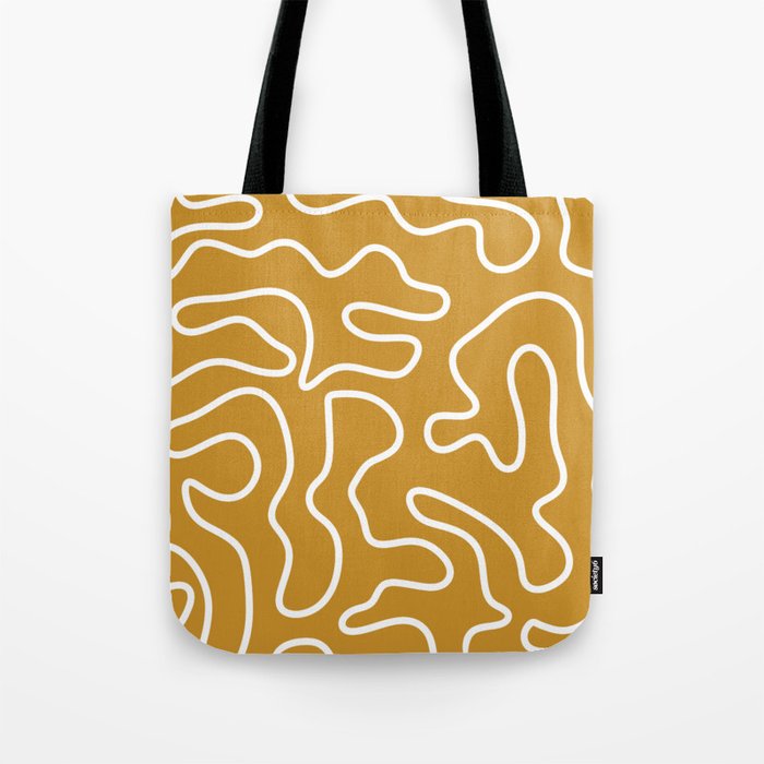 Squiggle Maze Minimalist Abstract Pattern in White and Mustard Gold Tote Bag Gallery Image 1