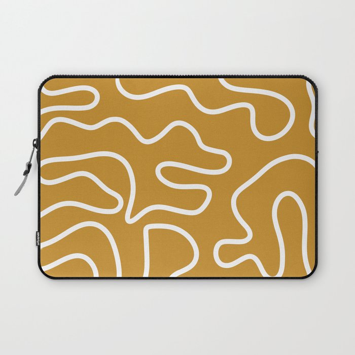 Squiggle Maze Minimalist Abstract Pattern in White and Mustard Gold Laptop Sleeve Gallery Image 1