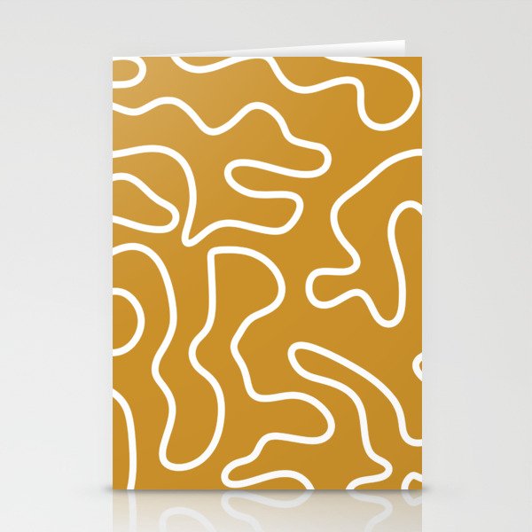 Squiggle Maze Minimalist Abstract Pattern in White and Mustard Gold Stationery Card Gallery Image 1