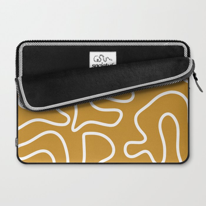 Squiggle Maze Minimalist Abstract Pattern in White and Mustard Gold Laptop Sleeve Gallery Image 2