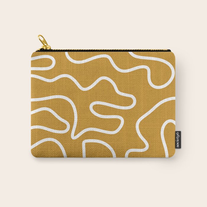 Squiggle Maze Minimalist Abstract Pattern in White and Mustard Gold Carry All Pouch Gallery Image 1