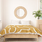 Squiggle Maze Minimalist Abstract Pattern in White and Mustard Gold Duvet Cover Gallery Image 3