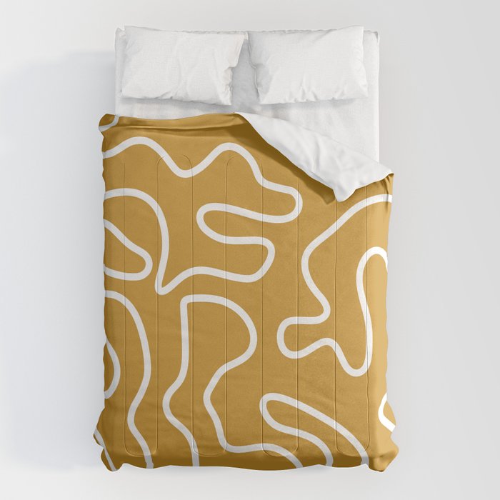Squiggle Maze Minimalist Abstract Pattern in White and Mustard Gold Comforter Gallery Image 6