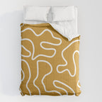 Squiggle Maze Minimalist Abstract Pattern in White and Mustard Gold Comforter Gallery Image 6