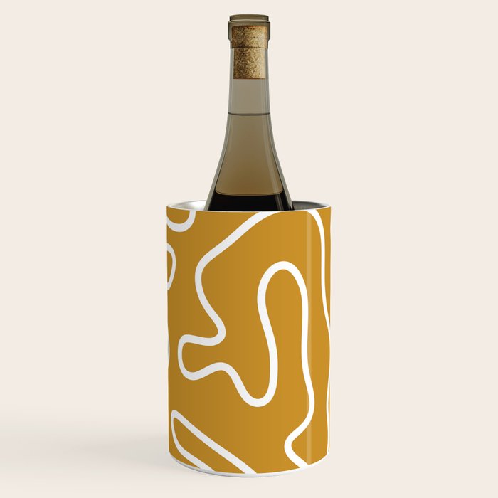 Squiggle Maze Minimalist Abstract Pattern in White and Mustard Gold Wine Chiller Gallery Image 3