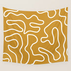 Squiggle Maze Minimalist Abstract Pattern in White and Mustard Gold Wall Tapestry Gallery Image 4