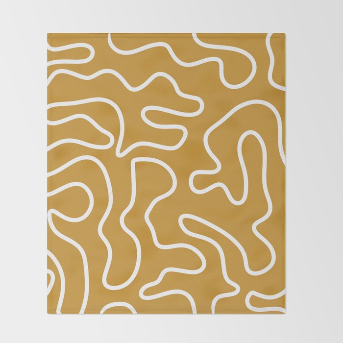 Squiggle Maze Minimalist Abstract Pattern in White and Mustard Gold Throw Blanket Gallery Image 2