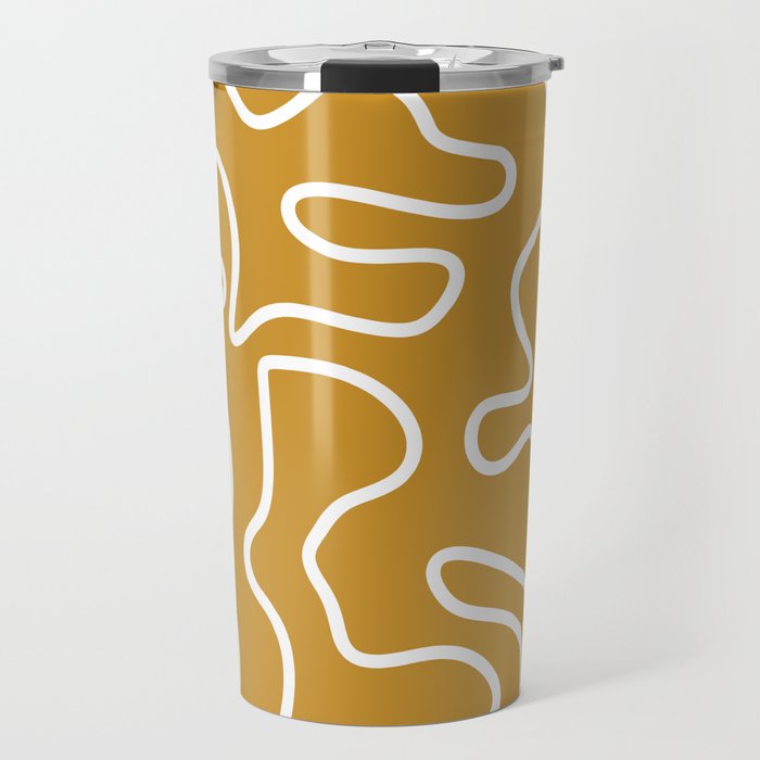 Squiggle Maze Minimalist Abstract Pattern in White and Mustard Gold Travel Mug Gallery Image 1