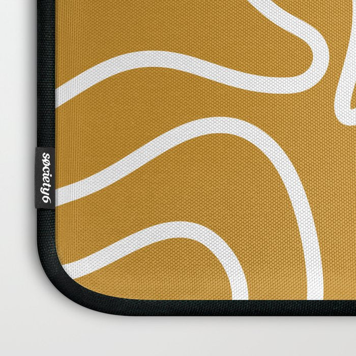 Squiggle Maze Minimalist Abstract Pattern in White and Mustard Gold Laptop Sleeve Gallery Image 3