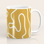 Squiggle Maze Minimalist Abstract Pattern in White and Mustard Gold Coffee Mug Gallery Image 1