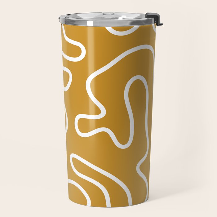 Squiggle Maze Minimalist Abstract Pattern in White and Mustard Gold Travel Mug Gallery Image 2