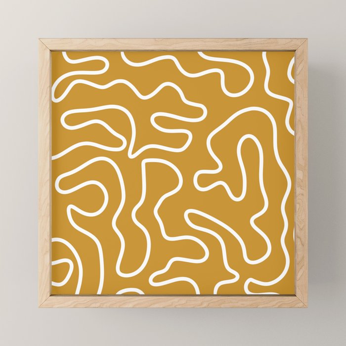 Squiggle Maze Minimalist Abstract Pattern in White and Mustard Gold Mini Art Print Gallery Image 1