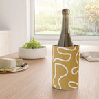 Squiggle Maze Minimalist Abstract Pattern in White and Mustard Gold Wine Chiller Gallery Image 4