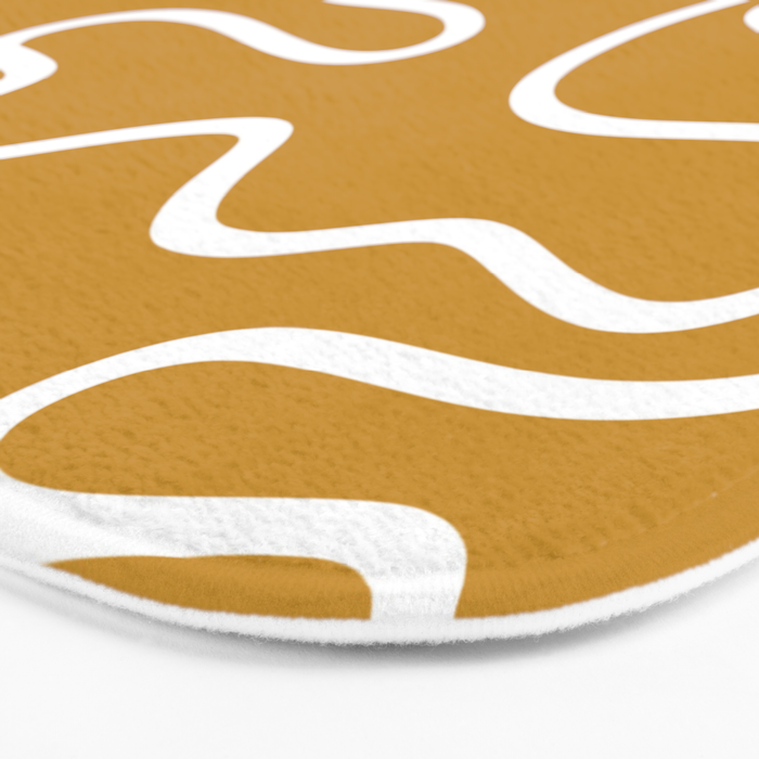 Squiggle Maze Minimalist Abstract Pattern in White and Mustard Gold Bath Mat Gallery Image 3