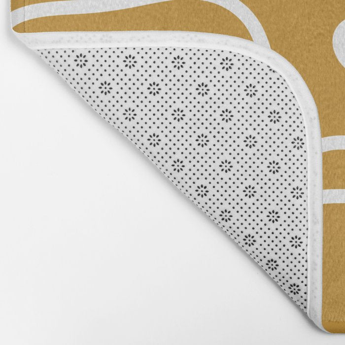 Squiggle Maze Minimalist Abstract Pattern in White and Mustard Gold Bath Mat Gallery Image 2
