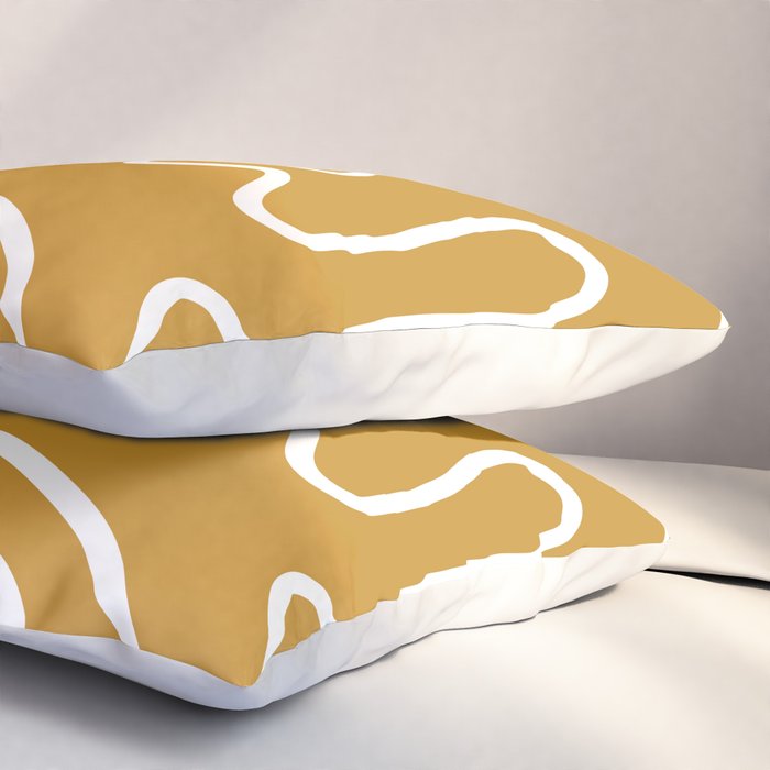 Squiggle Maze Minimalist Abstract Pattern in White and Mustard Gold Pillow Sham Gallery Image 3