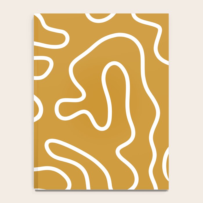Squiggle Maze Minimalist Abstract Pattern in White and Mustard Gold Notebook Gallery Image 4