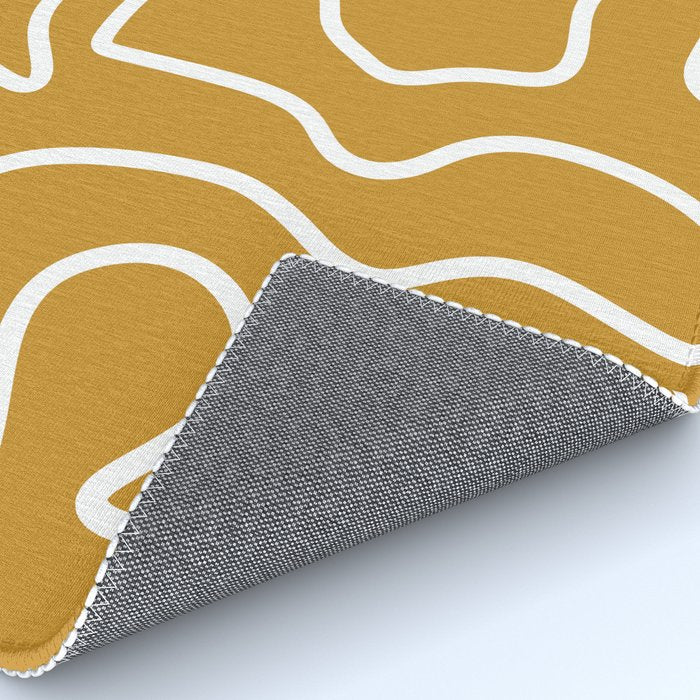 Squiggle Maze Minimalist Abstract Pattern in White and Mustard Gold Rug Gallery Image 4