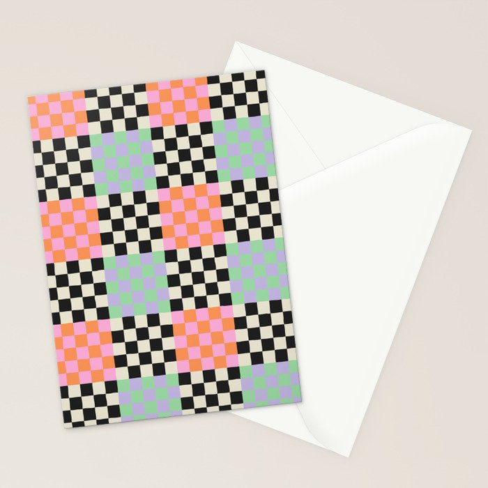 Colorful retro checkered patchwork pattern Stationery Card Gallery Image 2