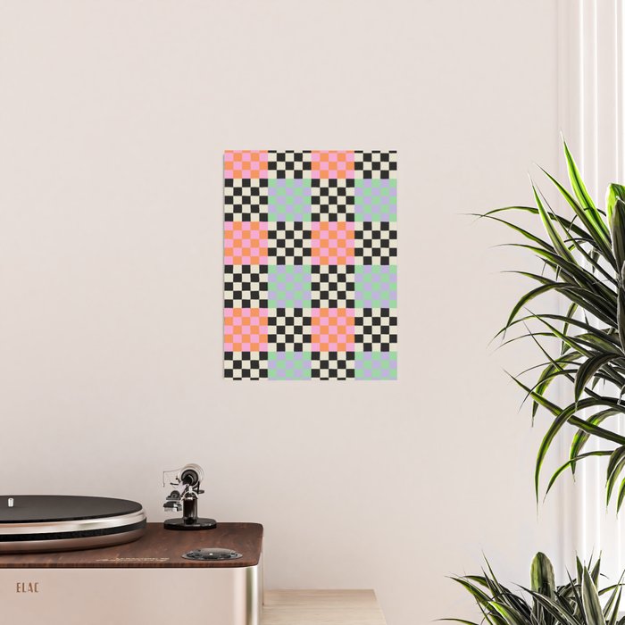 Colorful retro checkered patchwork pattern Poster Gallery Image 2